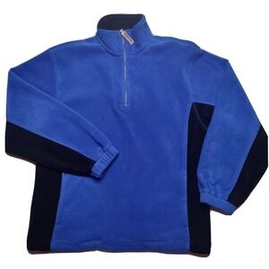 Giordano Men Medium Blue Black Colorblock 1/4 Zip Mock Neck Fleece Pullover